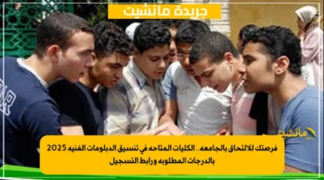 فرصتك للالتحاق بالجامعة.. الكليات المتاحة في تنسيق الدبلومات الفنية 2025 بالدرجات المطلوبة ورابط التسجيل 1